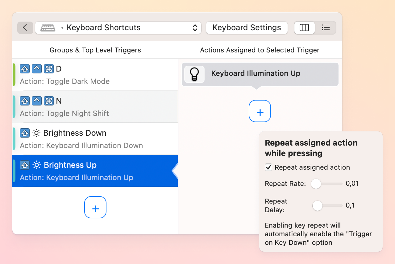 Adding a macOS shortcut for keyboard illumination with BetterTouchTool