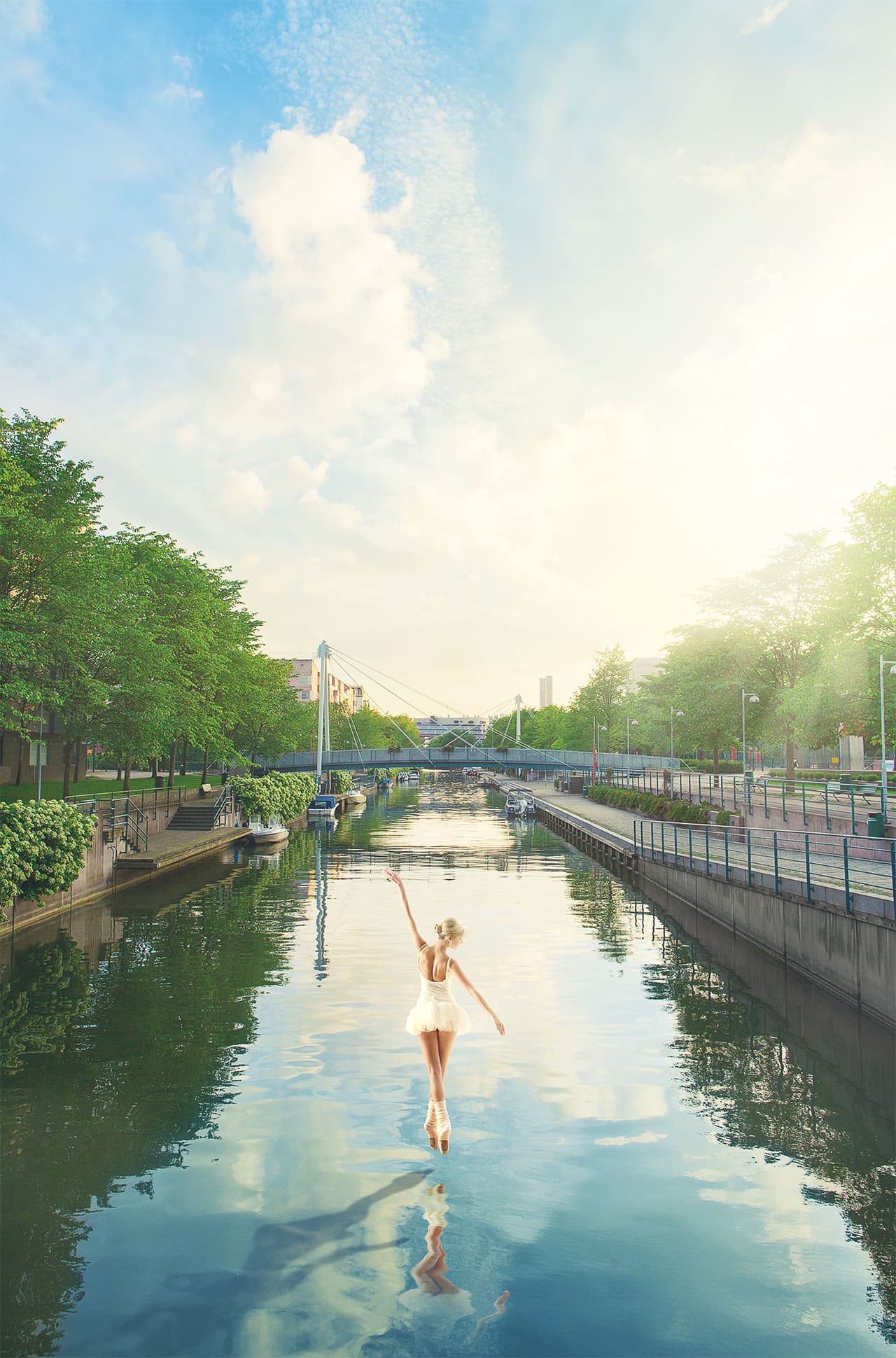 Ballet dancer floating above water